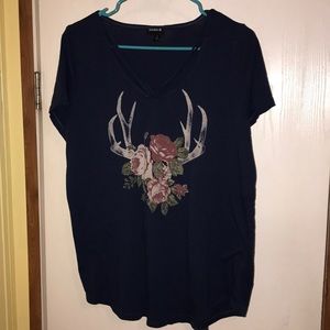Floral Antlers, V-Neck Tee
